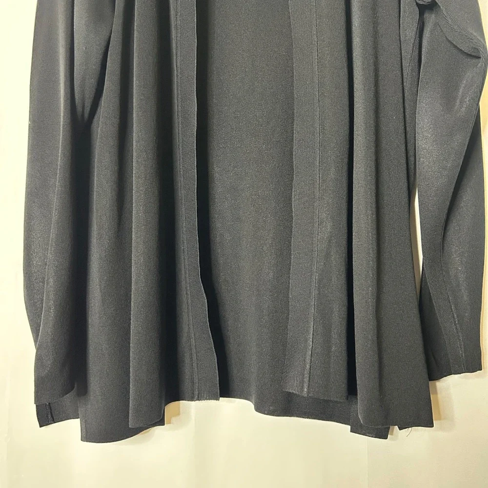 Misook Black Knit Cardigan Sweater Sz‎ L Long Sleeve Collared Open Front Vintage